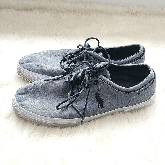 Polo Ralph Lauren Mens sz 11 D Shoes Faxon Low Gray Canvas Sneakers Lace Up - Picture 2 of 8